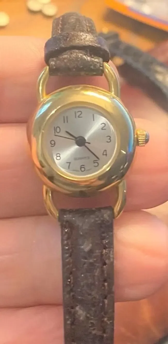 Women's 23mm Gold Tone Watch, Brown Leather Band, Thick Case